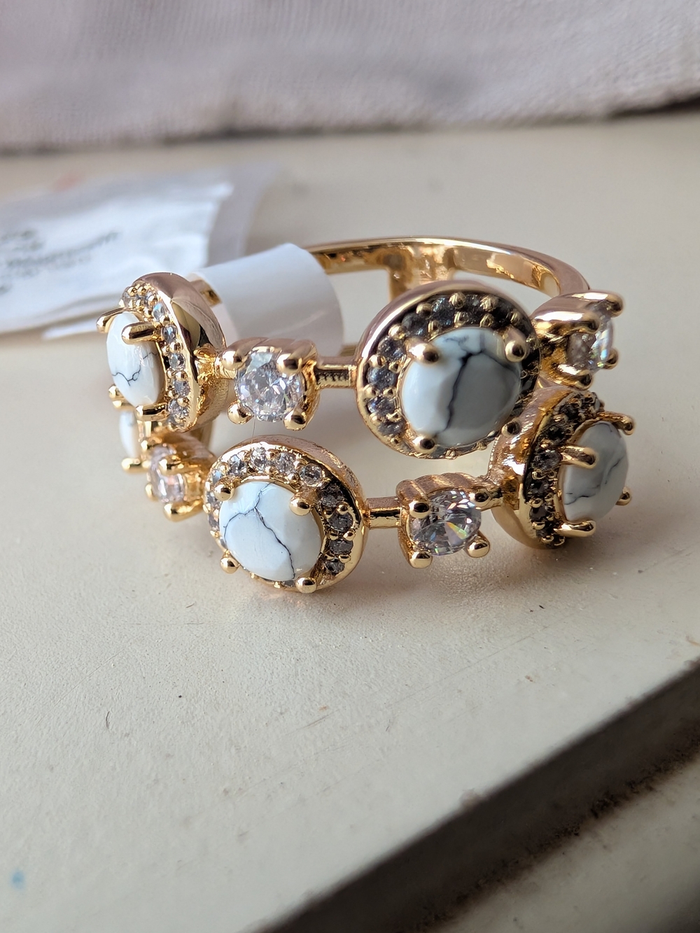 Bomb Party Howlite on Gold plating Size 6